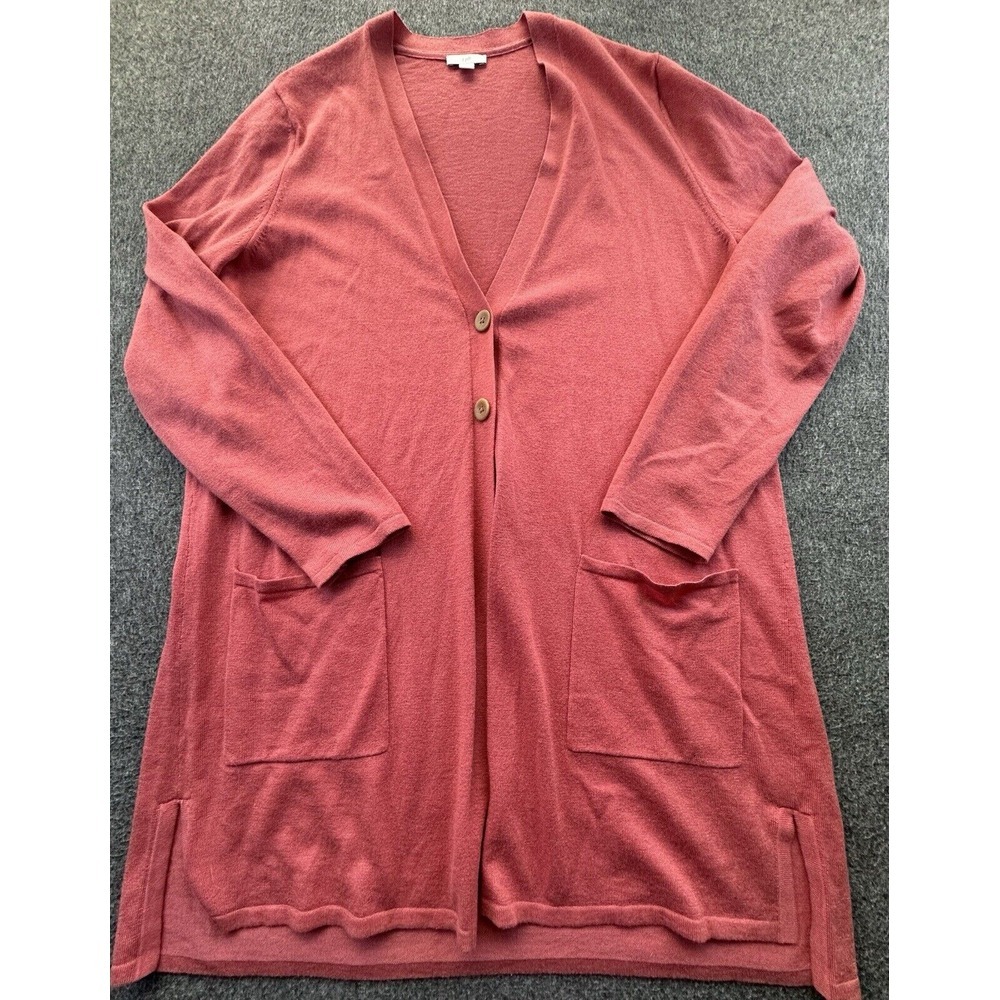 J. Jill Sweater Womens Large Coral Cardigan Pockets Long‎ Sleeve Buttons Wool